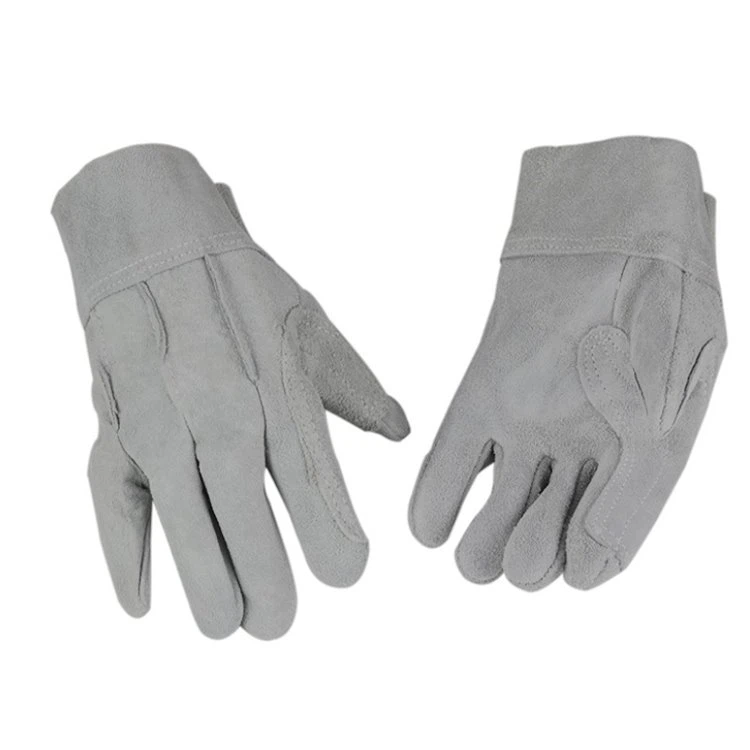 Pig Grain Leather Stripe Cotton Back Knit Wrist Work Glove